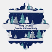 Blue Winter Trees Personalisiertes Weihnachtsgesch Ornament Karte (Vorderseite)