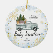 Blue Winter Truck We're Expecting Eltern Keramik Ornament (Vorne)