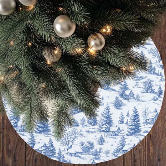 Blue Winter Village Toile Christmas Polyester Weihnachtsbaumdecke