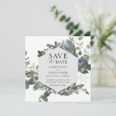 Blue Winter Wedding Save the Date Einladung (Stehend Vorderseite)