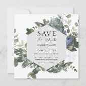 Blue Winter Wedding Save the Date Einladung (Vorderseite)