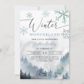 Blue Winter Wonderland Boy Birthday Einladung (Vorderseite)