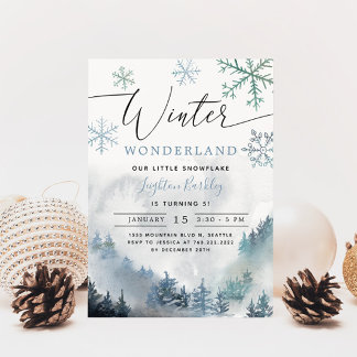 Blue Winter Wonderland Boy Birthday Einladung