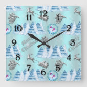 Blue Winter Wonderland Christmas Quadratische Wanduhr (Vorderseite)