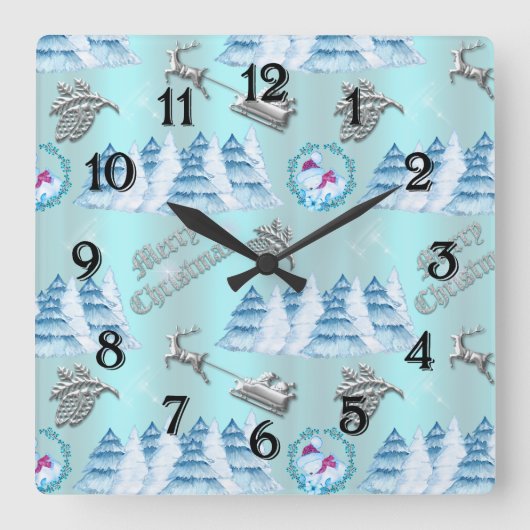 Blue Winter Wonderland Christmas Quadratische Wanduhr (Vorderseite)