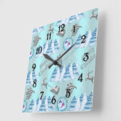Blue Winter Wonderland Christmas Quadratische Wanduhr (Winkel)