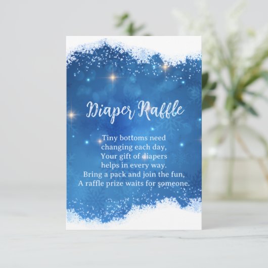 Blue Winter Wonderland Diaper Raffle Card Begleitkarte (Stehend Vorderseite)
