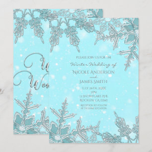 Blue Winter Wonderland Elegante Schneeflocken Hoch Einladung