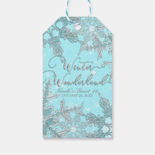 Blue Winter Wonderland Elegante Schneeflocken Hoch Geschenkanhänger