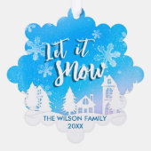 Blue Winter Wonderland Let it Snow Holiday Ornament Karte (Rückseite)
