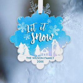 Blue Winter Wonderland Let it Snow Holiday Ornament Karte