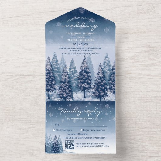 Blue Winter Wonderland Pine Christmas All In One Einladung (Innen Boden)