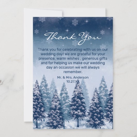 Blue Winter Wonderland Pine Christmas Dankeskarte (Rückseite)