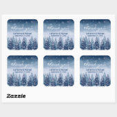 Blue Winter Wonderland Pine Christmas Quadratischer Aufkleber (Blatt)