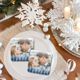 Blue Winter Wonderland Pine Christmas Rechteckiger Pappuntersetzer