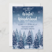 Blue Winter Wonderland Pine Tree Forest Save The Date (Vorderseite)