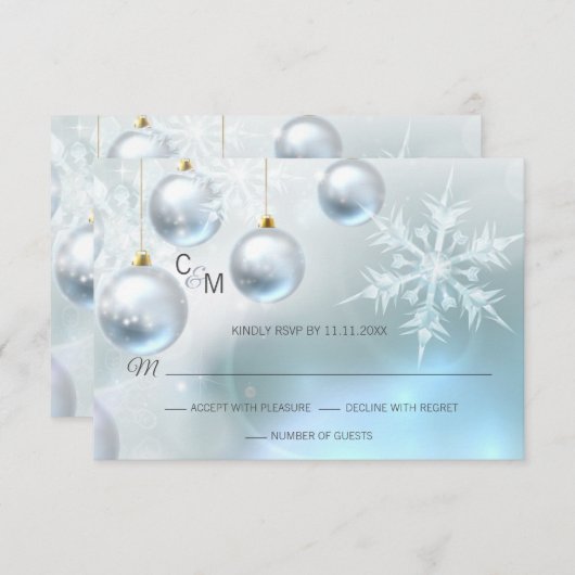 Blue Winter Wonderland Snow Scene UAWG Wedding RSVP Karte (Vorne/Hinten)