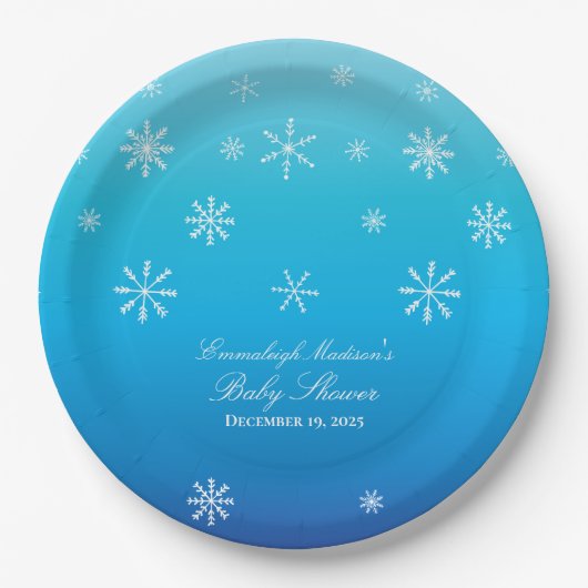 Blue Winter Wonderland Snowflake Baby Dusche Pappteller (Vorderseite)