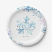 Blue Winter Wonderland Snowflake First Birthday Pappteller (Vorderseite)