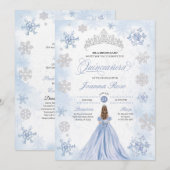 Blue Winter Wonderland Snowflake Quinceanera Einladung (Vorne/Hinten)