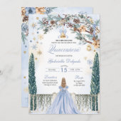 Blue Winter Wonderland Snowflake Quinceanera Einladung (Vorne/Hinten)