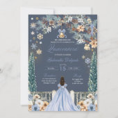Blue Winter Wonderland Snowflake Quinceanera Einladung (Vorderseite)
