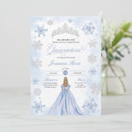Blue Winter Wonderland Snowflake Quinceanera Einladung
