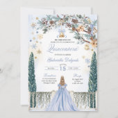 Blue Winter Wonderland Snowflake Quinceanera Einladung (Vorderseite)