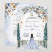 Blue Winter Wonderland Snowflake Quinceanera Einladung (Vorne/Hinten)