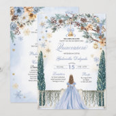 Blue Winter Wonderland Snowflake Quinceanera Einladung (Vorne/Hinten)