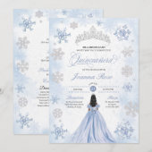 Blue Winter Wonderland Snowflake Quinceanera Einladung (Vorne/Hinten)