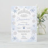 Blue Winter Wonderland Snowflake Quinceanera Einladung (Stehend Vorderseite)