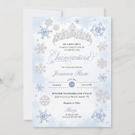 Blue Winter Wonderland Snowflake Quinceanera Einladung