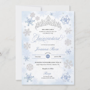 Blue Winter Wonderland Snowflake Quinceanera Einladung
