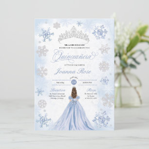 Blue Winter Wonderland Snowflake Quinceanera Einladung