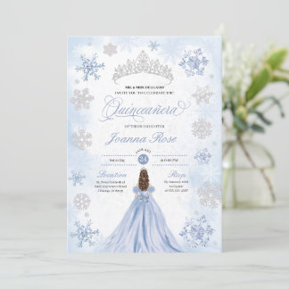 Blue Winter Wonderland Snowflake Quinceanera Einladung