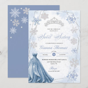 Blue Winter Wonderland Snowflake Sweet 16 Einladung