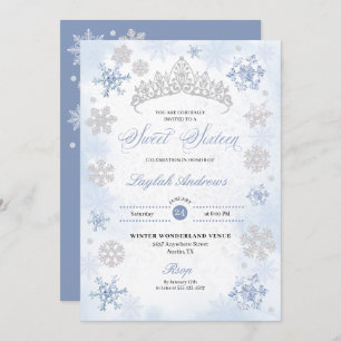 Blue Winter Wonderland Snowflake Sweet 16 Einladung