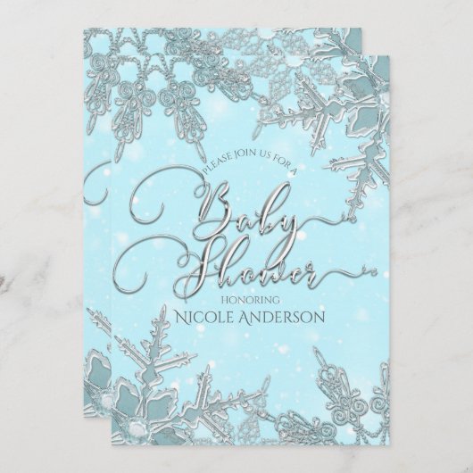Blue Winter Wonderland Snowflakes Baby Dusche Einladung (Vorne/Hinten)