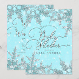 Blue Winter Wonderland Snowflakes Baby Dusche Einladung