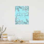 Blue Winter Wonderland Snowflakes Hochzeit Willkom Poster (Küche)