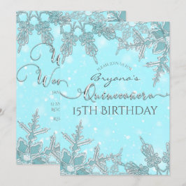 Blue Winter Wonderland Snowflakes Quiceañera Einladung