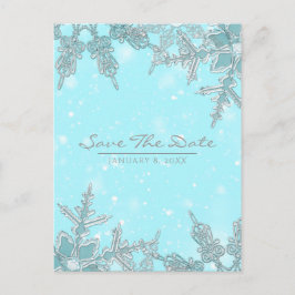Blue Winter Wonderland Snowflakes Save the Date Ankündigungspostkarte