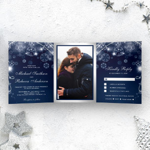 Blue Winter Wonderland Snowflakes Wedding Dreifach Gefaltete Einladung