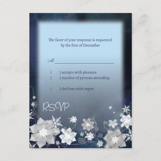 Blue Winter Wonderland Wedding RSVP Einladungspostkarte (Vorderseite)