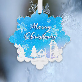 Blue Winter Wonderland White Snowhouse Holiday Ornament Karte