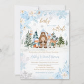 Blue Winter Woodland Animals Baby Dusche Einladung (Vorderseite)