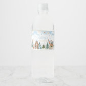 Blue Winter Woodland Animals Baby Dusche Wasserflaschenetikett (Vorderseite)