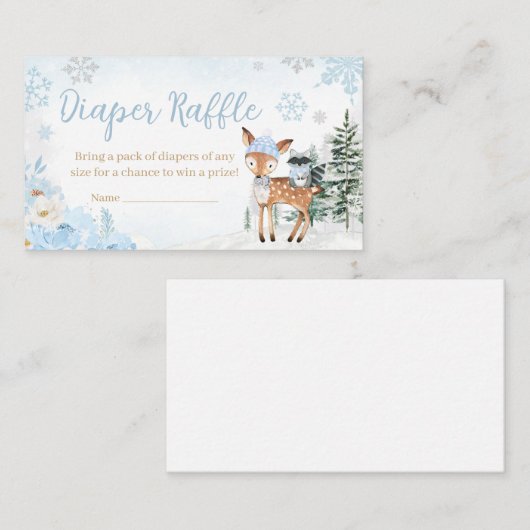Blue Winter Woodland Animals Diaper Raffle Begleitkarte (Vorne/Hinten)