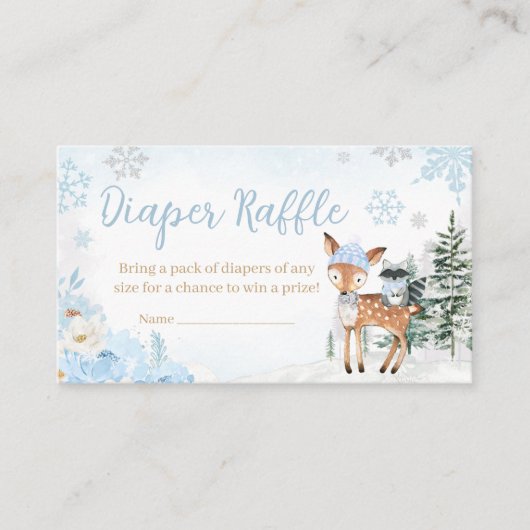 Blue Winter Woodland Animals Diaper Raffle Begleitkarte (Vorderseite)